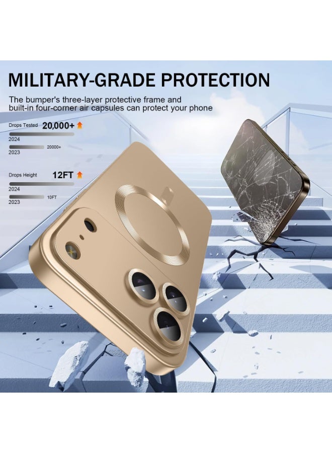 جراب مغناطيسي لهاتف iPhone 17 Pro Max، يأتي مع واقي لعدسة الكاميرا، متوافق مع Magsafe، غطاء هاتف ناعم من مادة TPU للحماية الكاملة، نحيف وناعم ومقاوم للصدمات (ذهبي) - Image 3